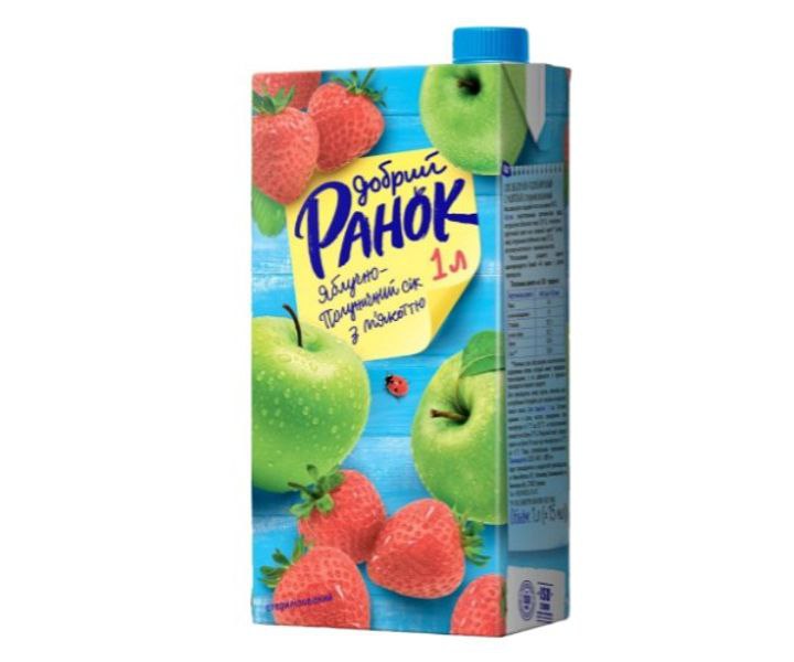 Сік яблучно-полуничний з м'якоттю Добрий Ранок 1л